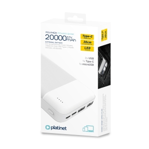 Външна батерия Platinet 20000mAh 10W - бяла